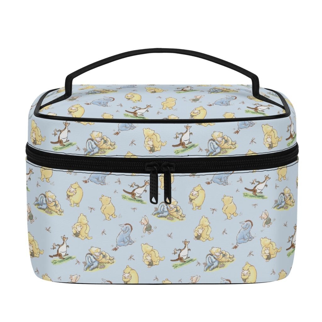 Blue Vegan Leather Winnie the Pooh Train Case for Cosmetics