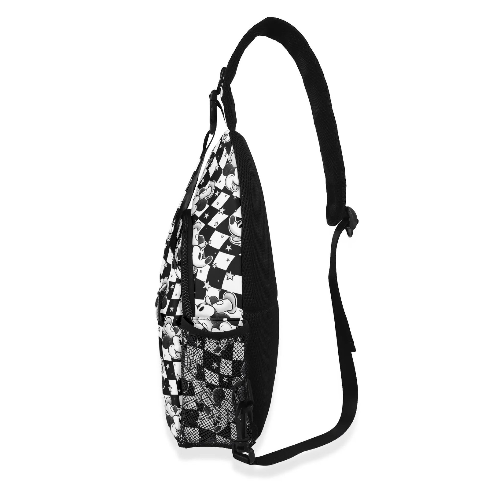 Steamboat Willie Chest Bag | Steamboat Willie Crossbody Bag with Adjustable Strap Black and White Checkered - Image 3