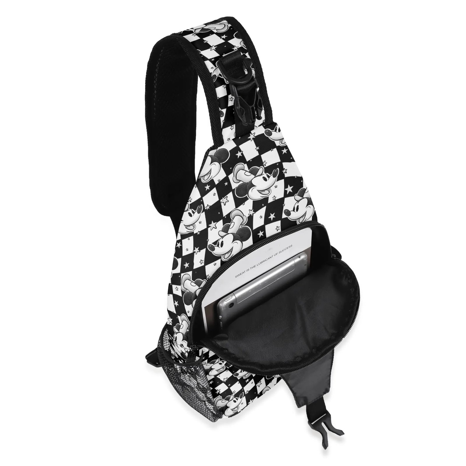 Steamboat Willie Chest Bag | Steamboat Willie Crossbody Bag with Adjustable Strap Black and White Checkered - Image 5