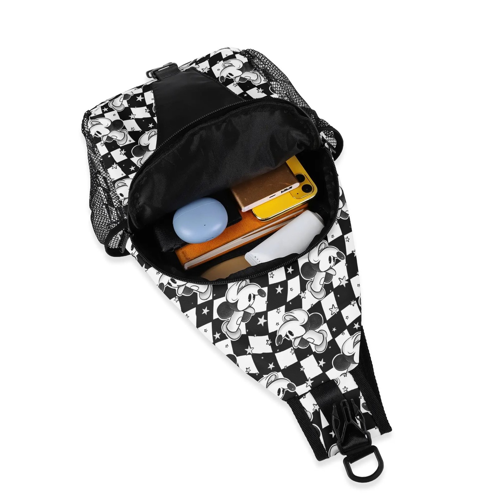 Steamboat Willie Chest Bag | Steamboat Willie Crossbody Bag with Adjustable Strap Black and White Checkered - Image 7