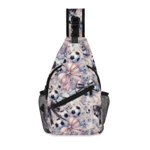 Cute Soccer Sling Bag | Soccer Ball and Bows Print Chest Bag Crossbody Bag with Adjustable Strap