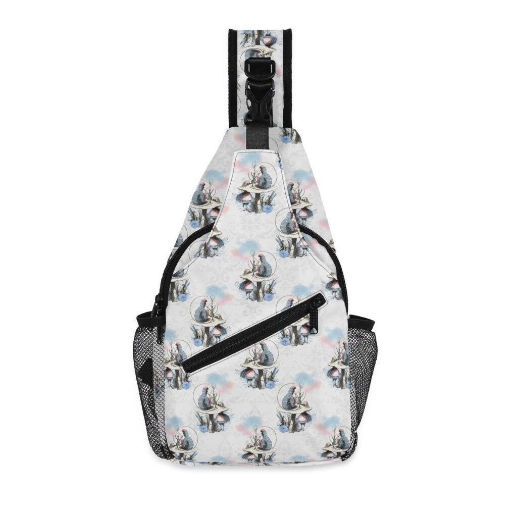 Alice and the Caterpillar on a Mushroom Sling Bag