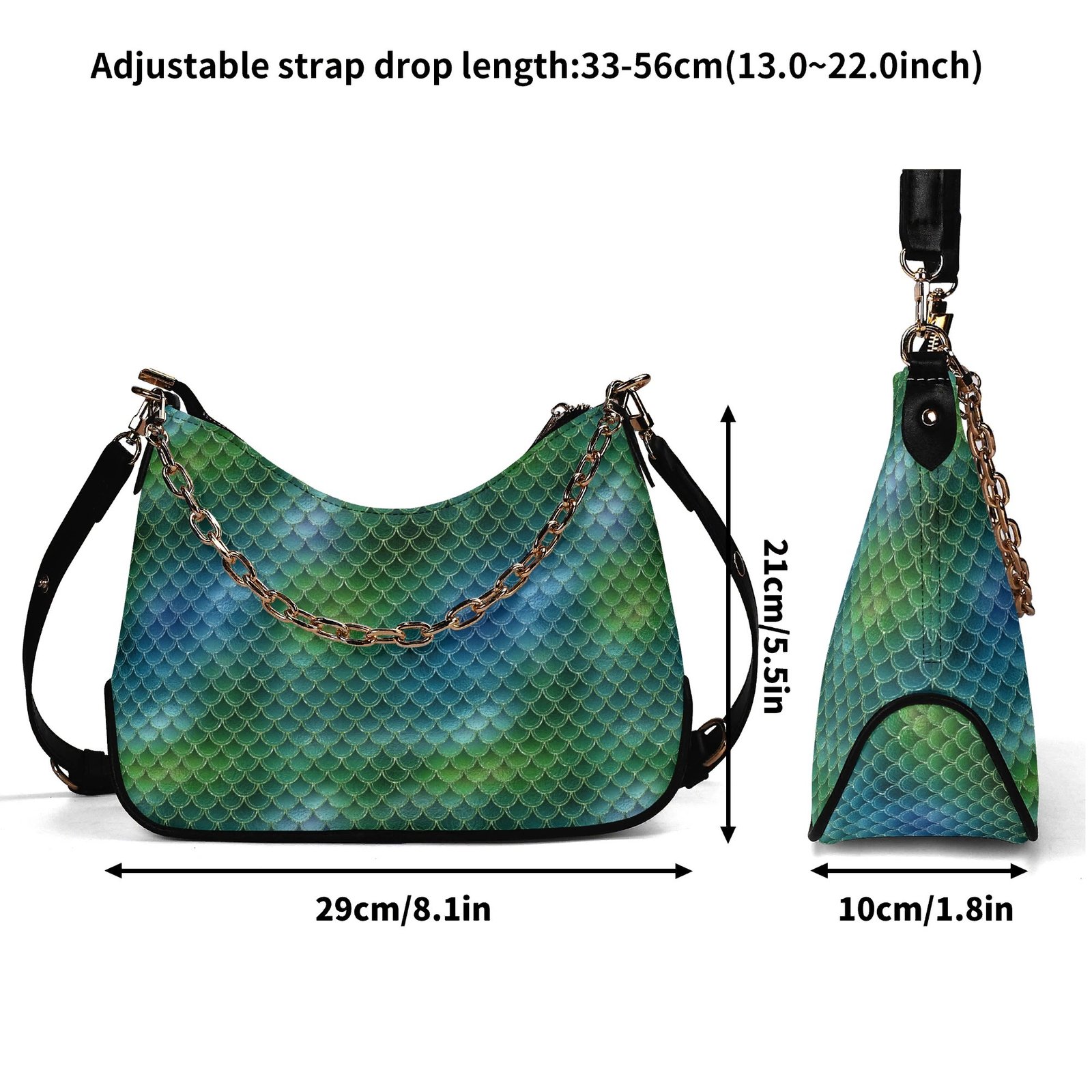 Green Mermaid Handbag with Chain Detail - Image 7