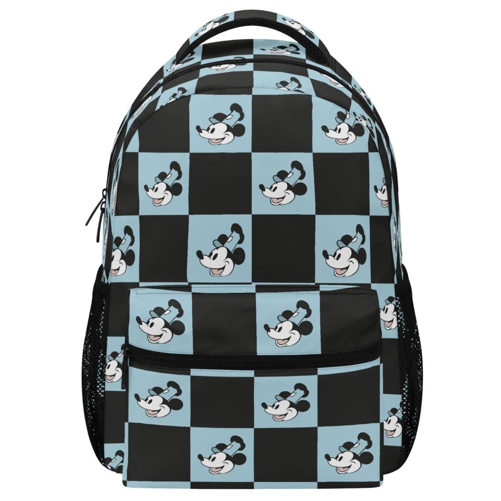 15 Inch Steamboat Willie Backpack in Blue and Black Checker