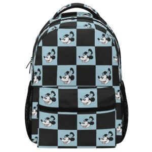 15 Inch Steamboat Willie Backpack in Blue and Black Checker