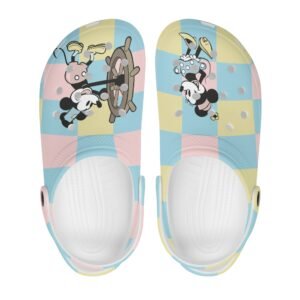 Steamboat Willie Rubber Clogs with Pink, Blue, Yellow Checkers