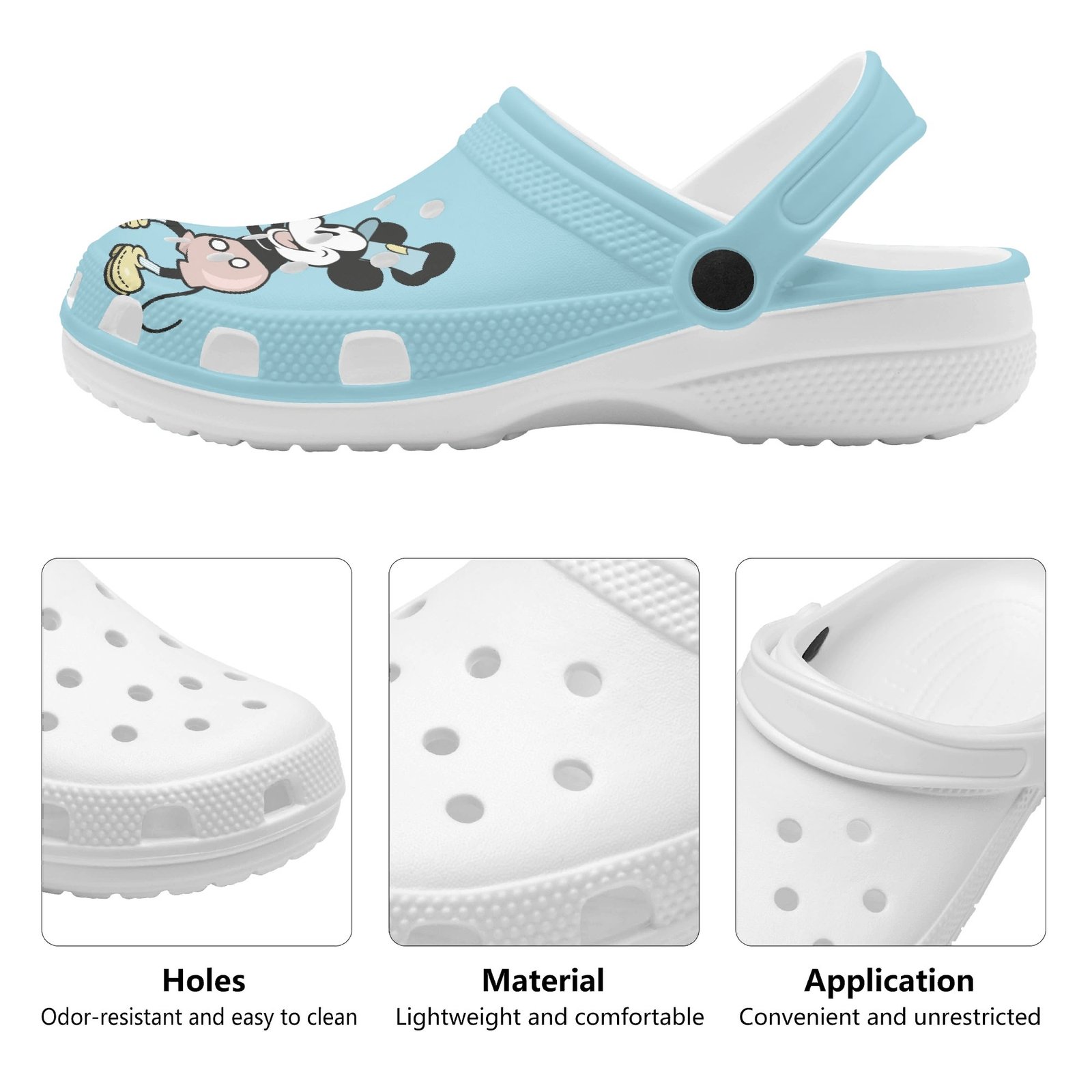Women's Blue Steamboat Willie Rubber Clogs - Image 10