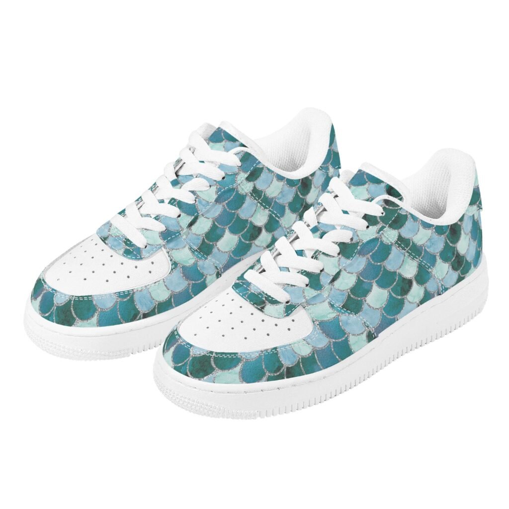 Dark Green Mermaid Shoes | Women's Mermaid Low Top Vegan Leather Sneakers