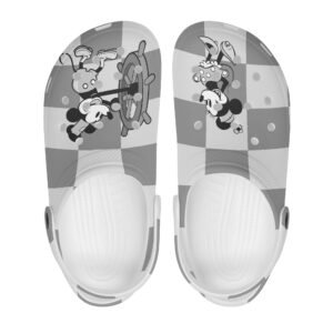Black and White Steamboat Willie Rubber Clogs