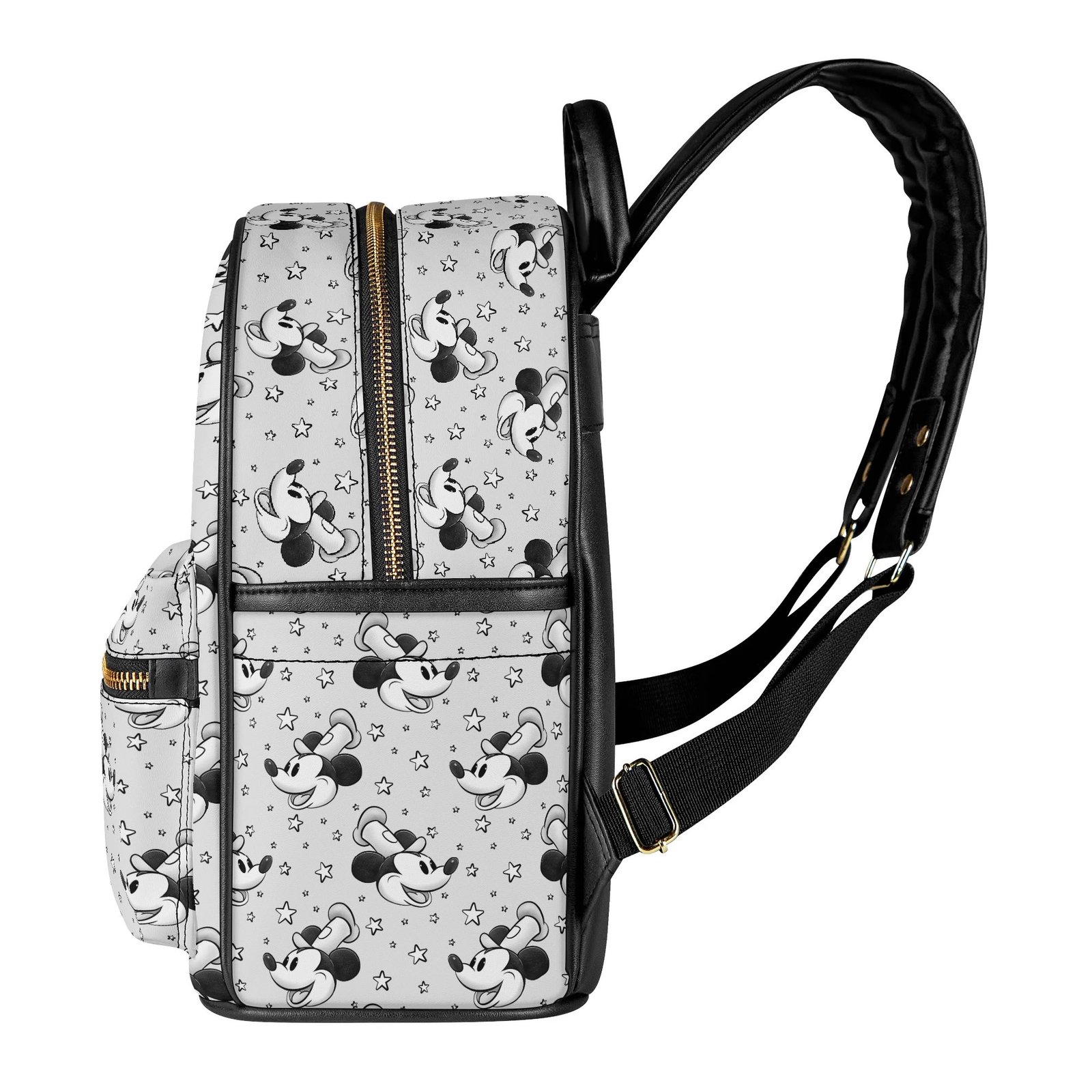 Black and White Steamboat Willie Mini Backpack in Vegan Leather - Image 3