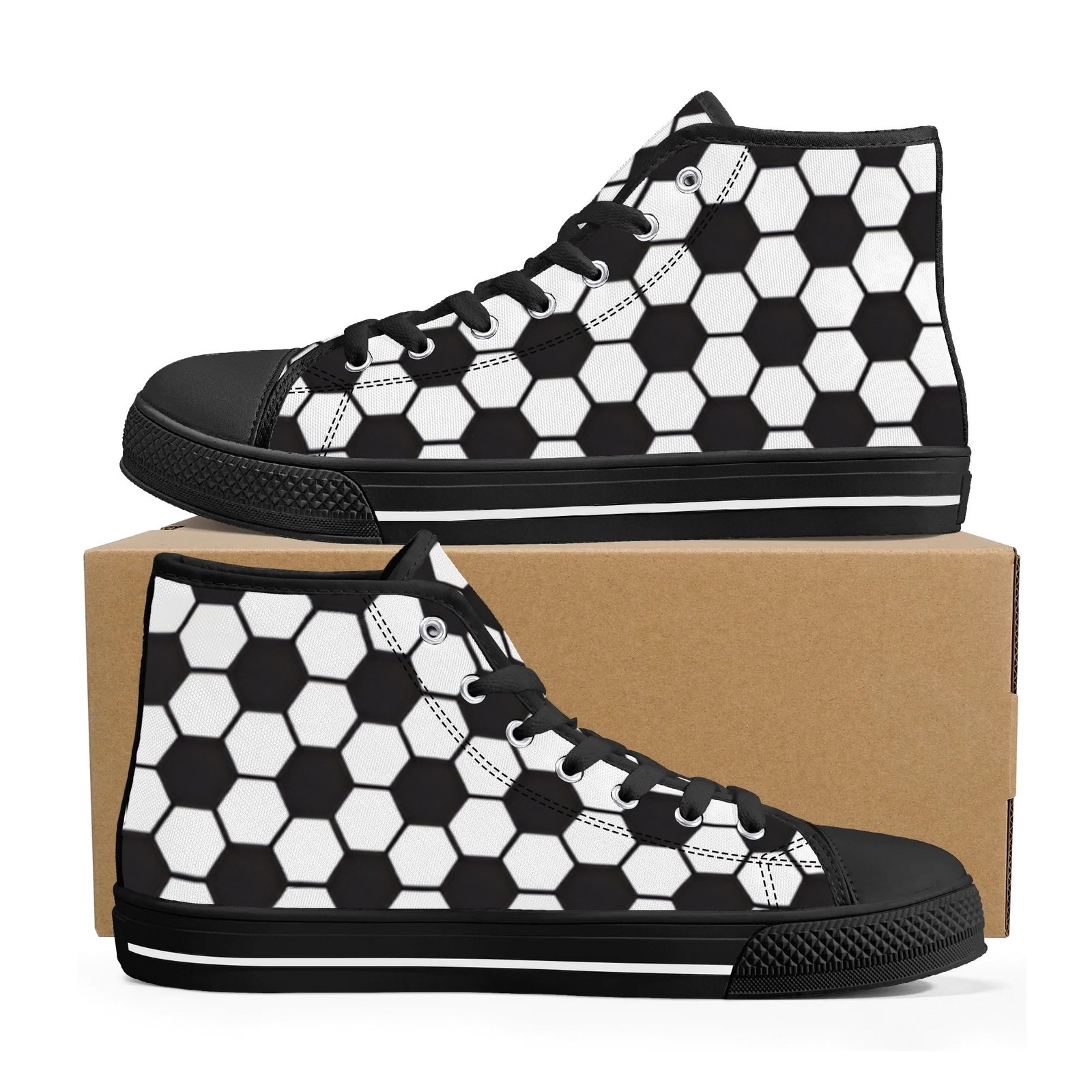 Women's Soccer Ball Print High Top Shoes - Image 9
