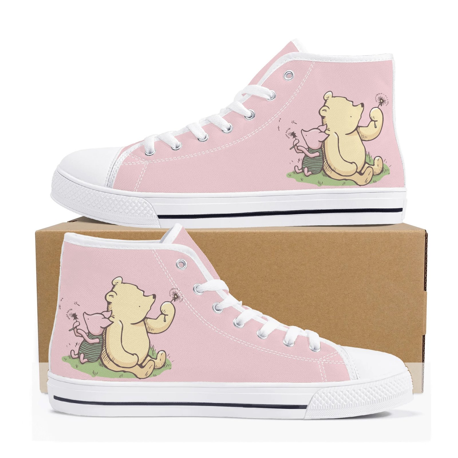 Women’s High Top Winnie the Pooh Shoes | Winnie the Pooh and Piglet Pink High Top Shoes - Image 21