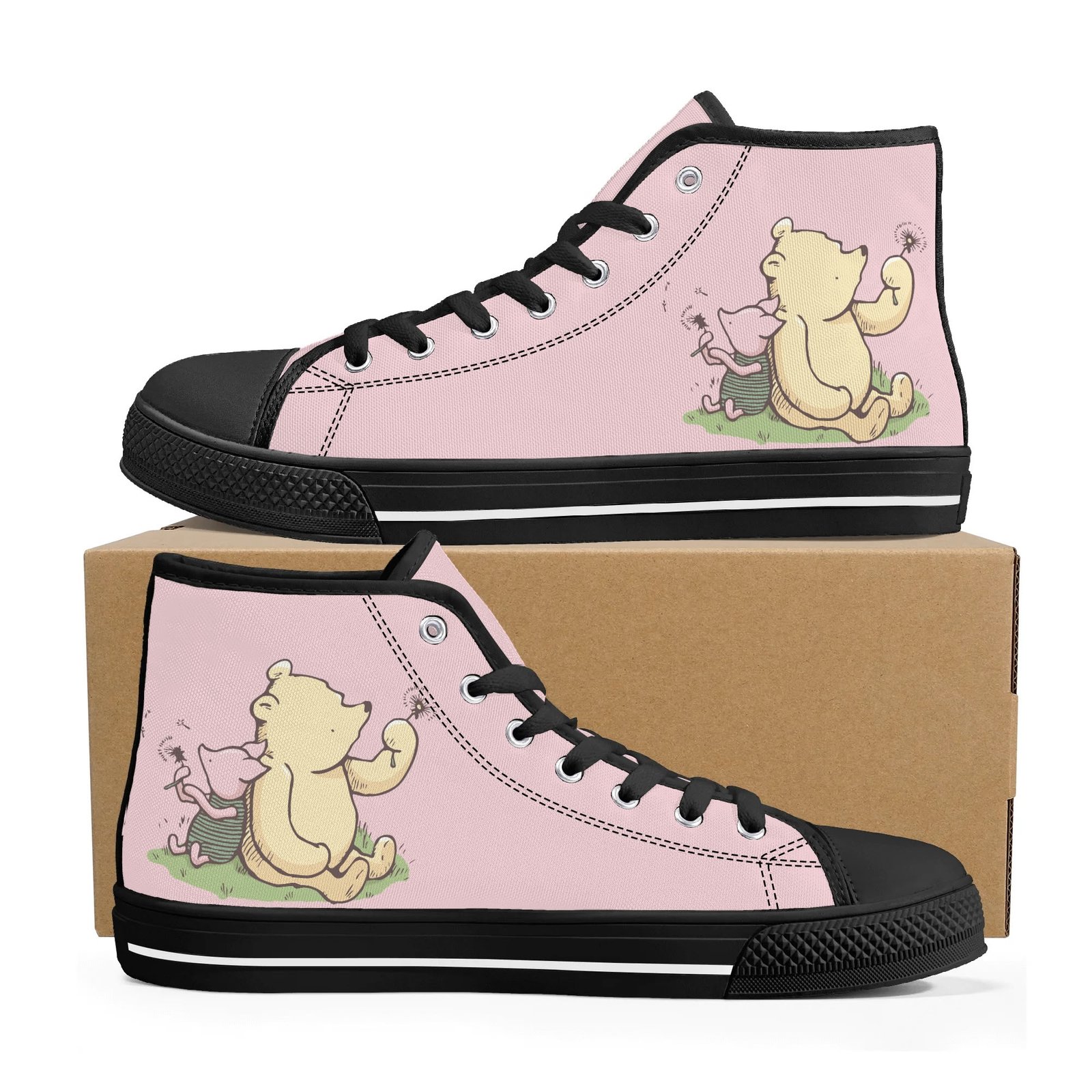 Women’s High Top Winnie the Pooh Shoes | Winnie the Pooh and Piglet Pink High Top Shoes - Image 9