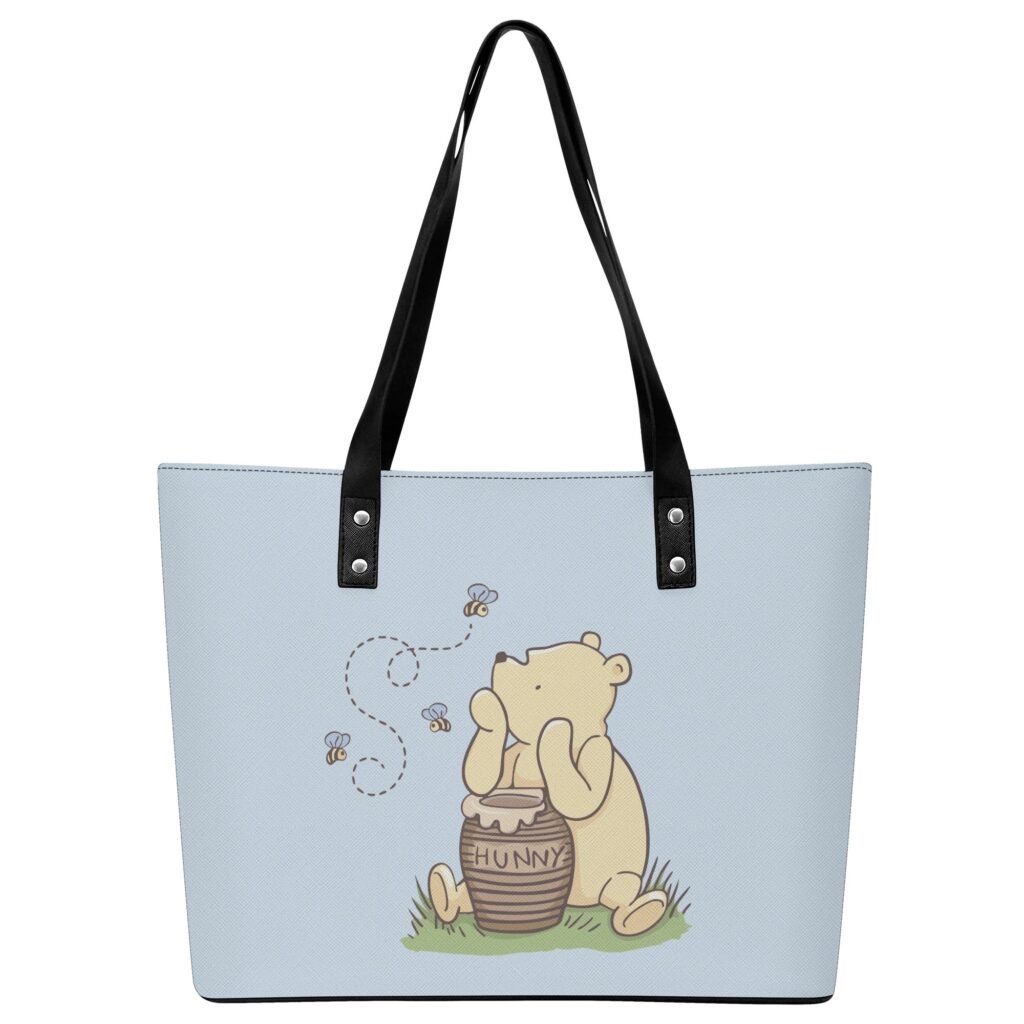 Winnie the Pooh Tote Bag in Vegan Leather with Back Zipper Pocket