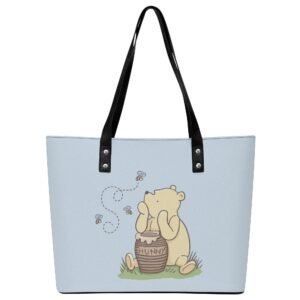 Winnie the Pooh Tote Bag in Vegan Leather with Back Zipper Pocket