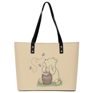 Yellow Winnie the Pooh Tote Bag in Vegan Leather with Zipper Pocket