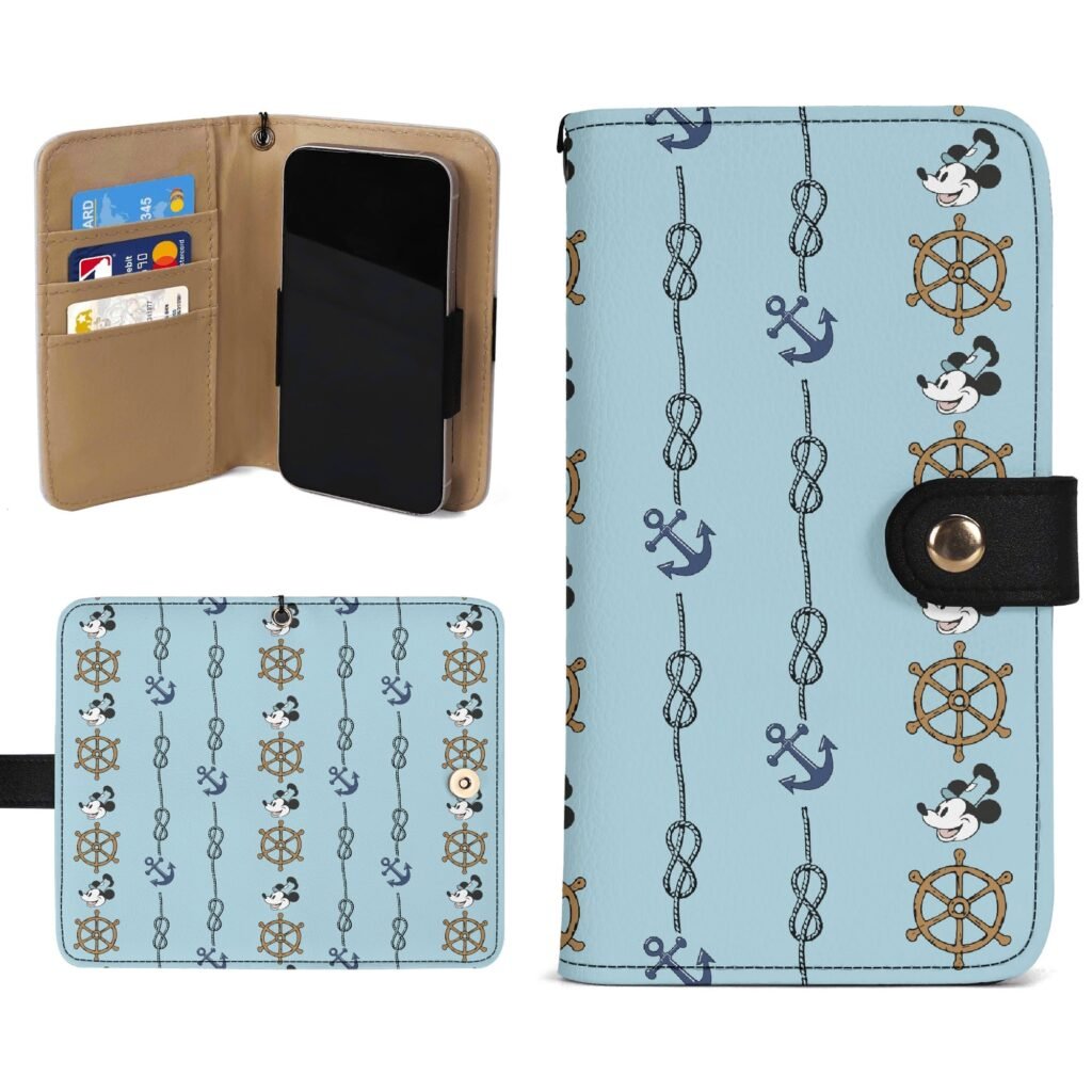Mickey Mouse Helms and Anchors Brown Phone Flip Case Steamboat Willie Phone Wallet