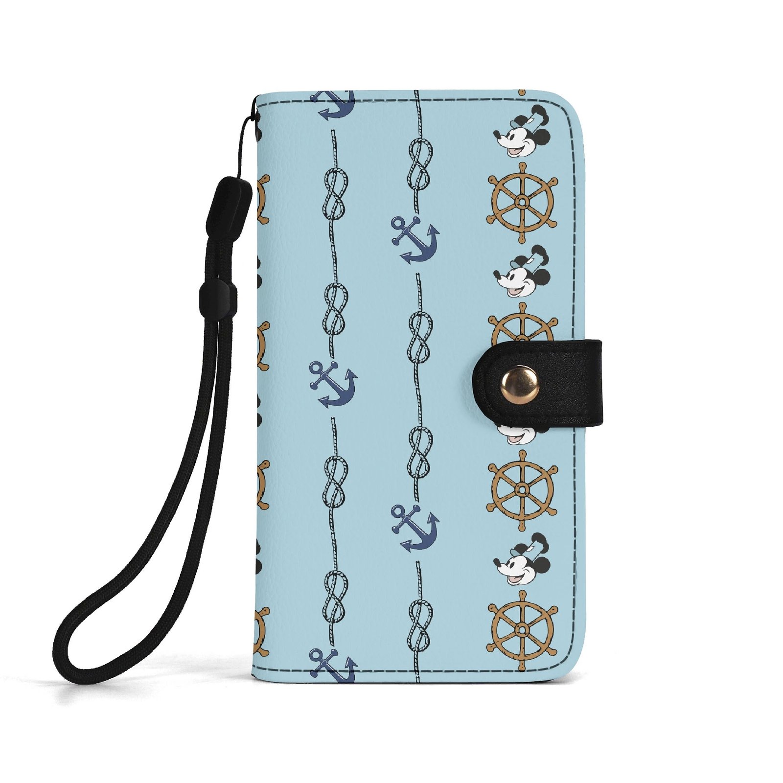 Mickey Mouse Helms and Anchors Brown Phone Flip Case Steamboat Willie Phone Wallet - Image 2