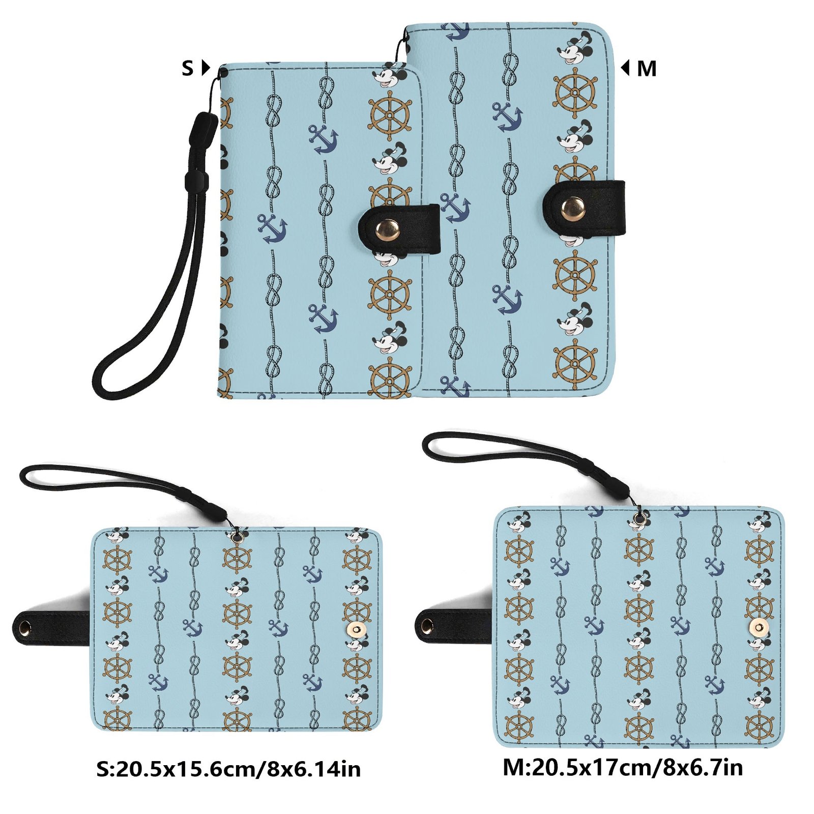 Mickey Mouse Helms and Anchors Brown Phone Flip Case Steamboat Willie Phone Wallet - Image 7
