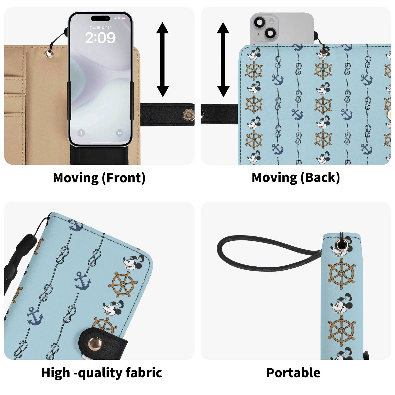 Mickey Mouse Helms and Anchors Brown Phone Flip Case Steamboat Willie Phone Wallet - Image 8