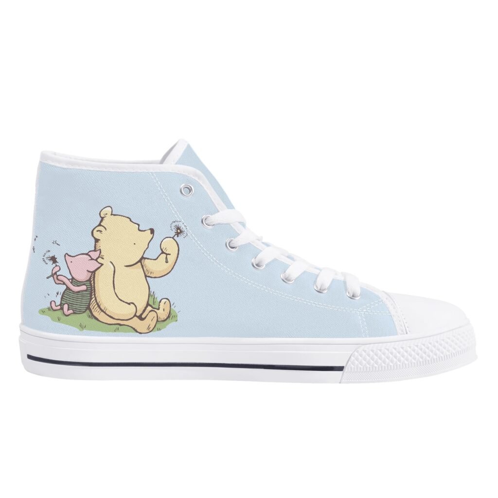 Blue Adult Winnie the Pooh Shoes | Women’s Winnie the Pooh and Piglet Blue High Top Canvas Shoes
