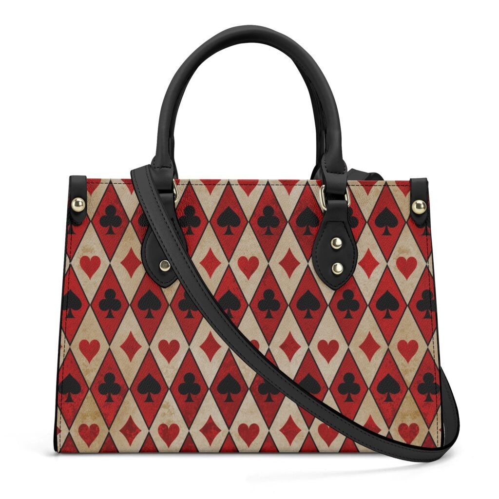Alice in Wonderland Playing Cards Handbag With Crossbody Strap in Vegan Leather