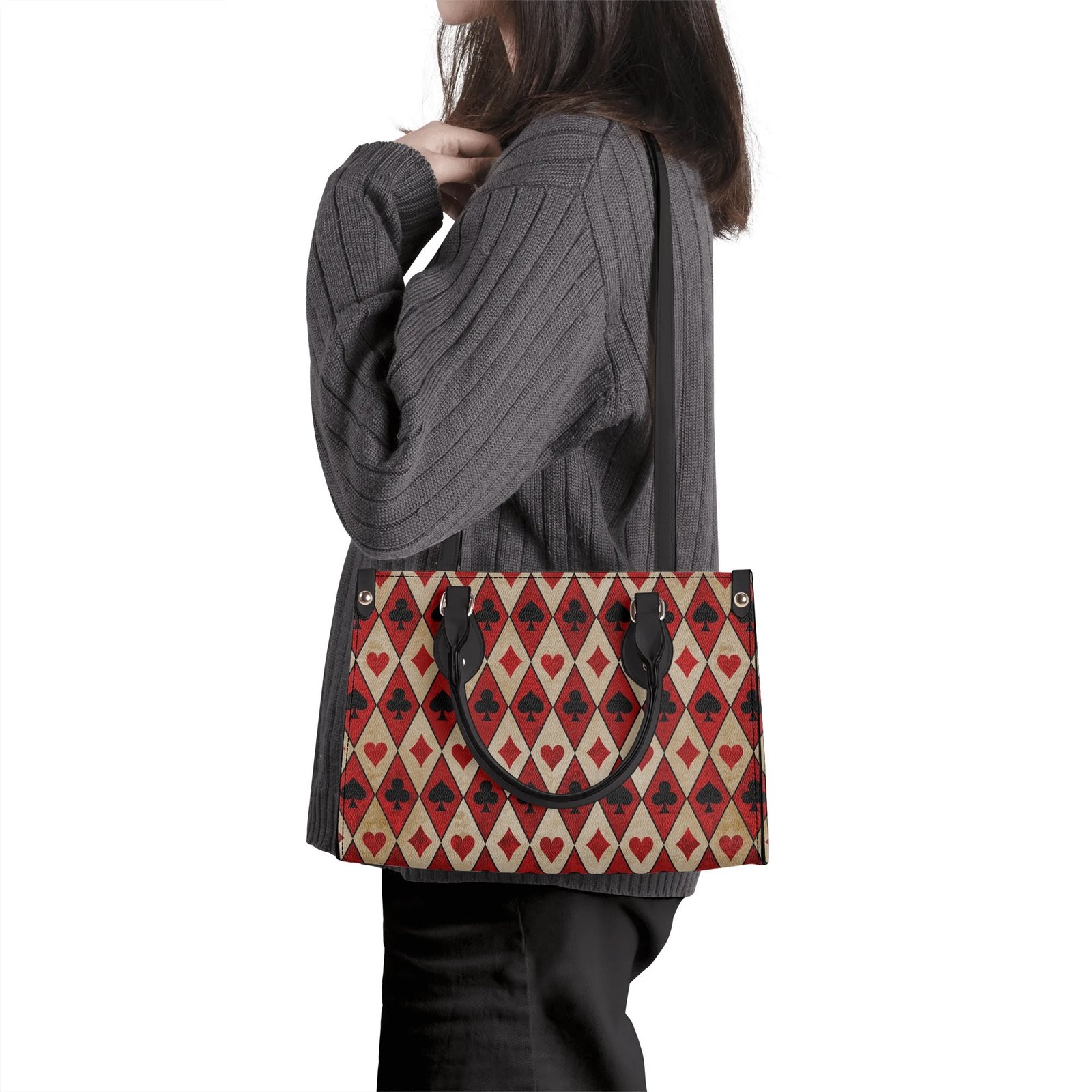 Playing Cards Handbag With Crossbody Strap in Vegan Leather - Image 5