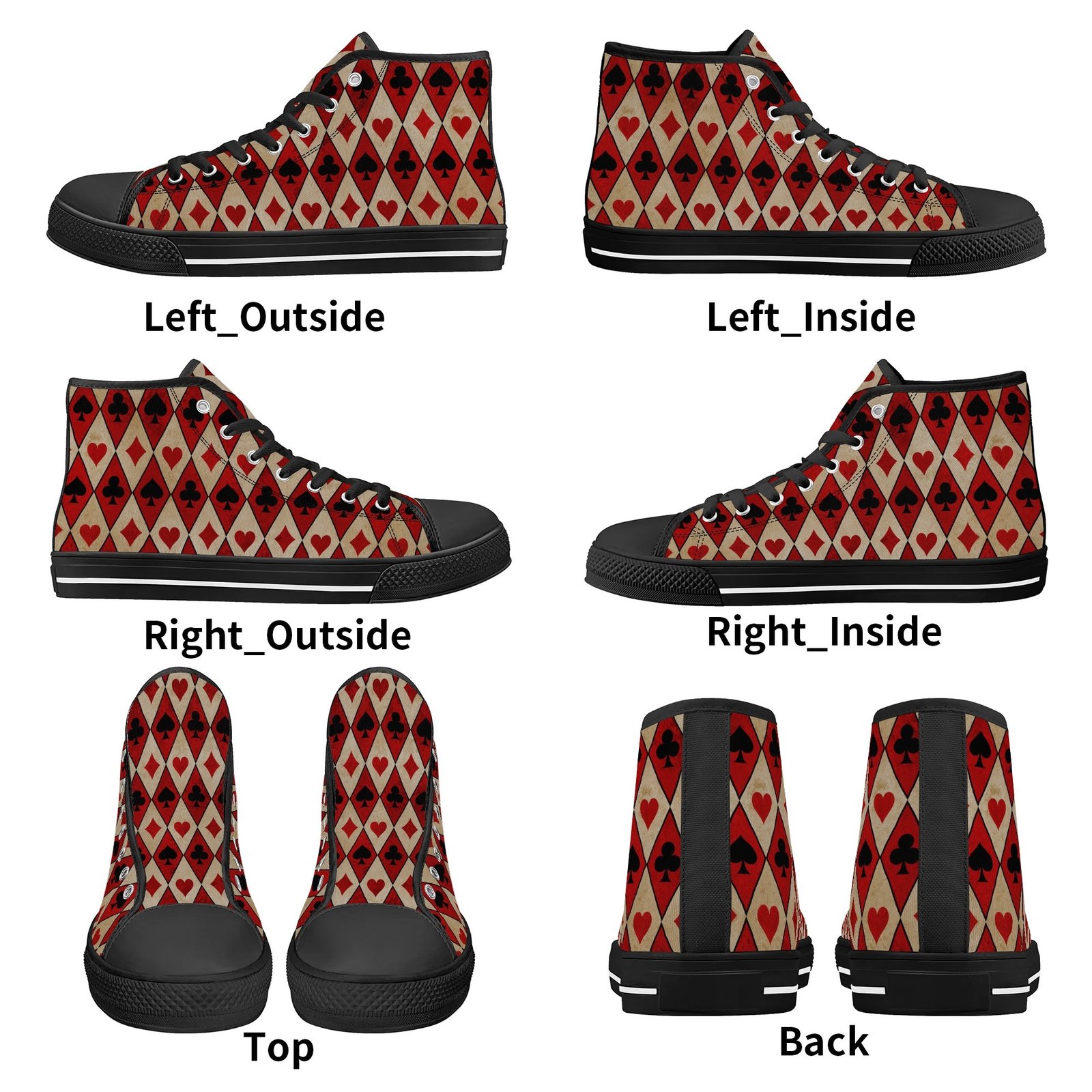 Women's Red Playing Card High Top Shoes - Image 12