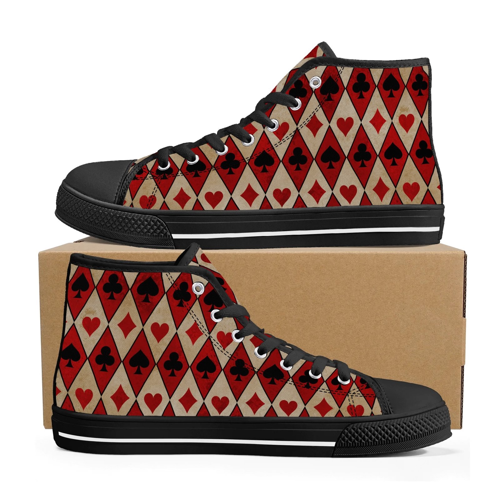 Women's Red Playing Card High Top Shoes - Image 9