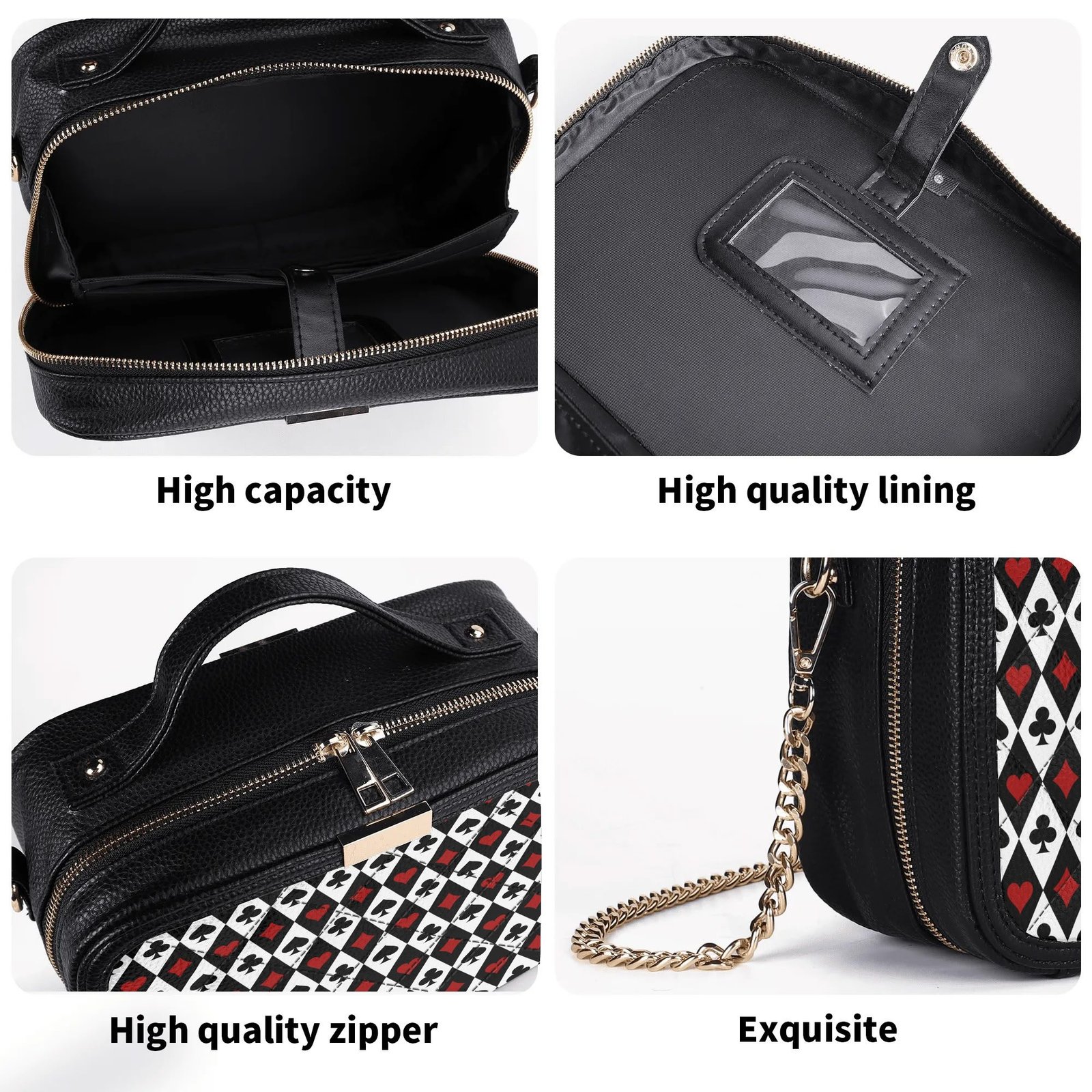 Card Suit Crossbody Bag with Chain Strap - Image 4