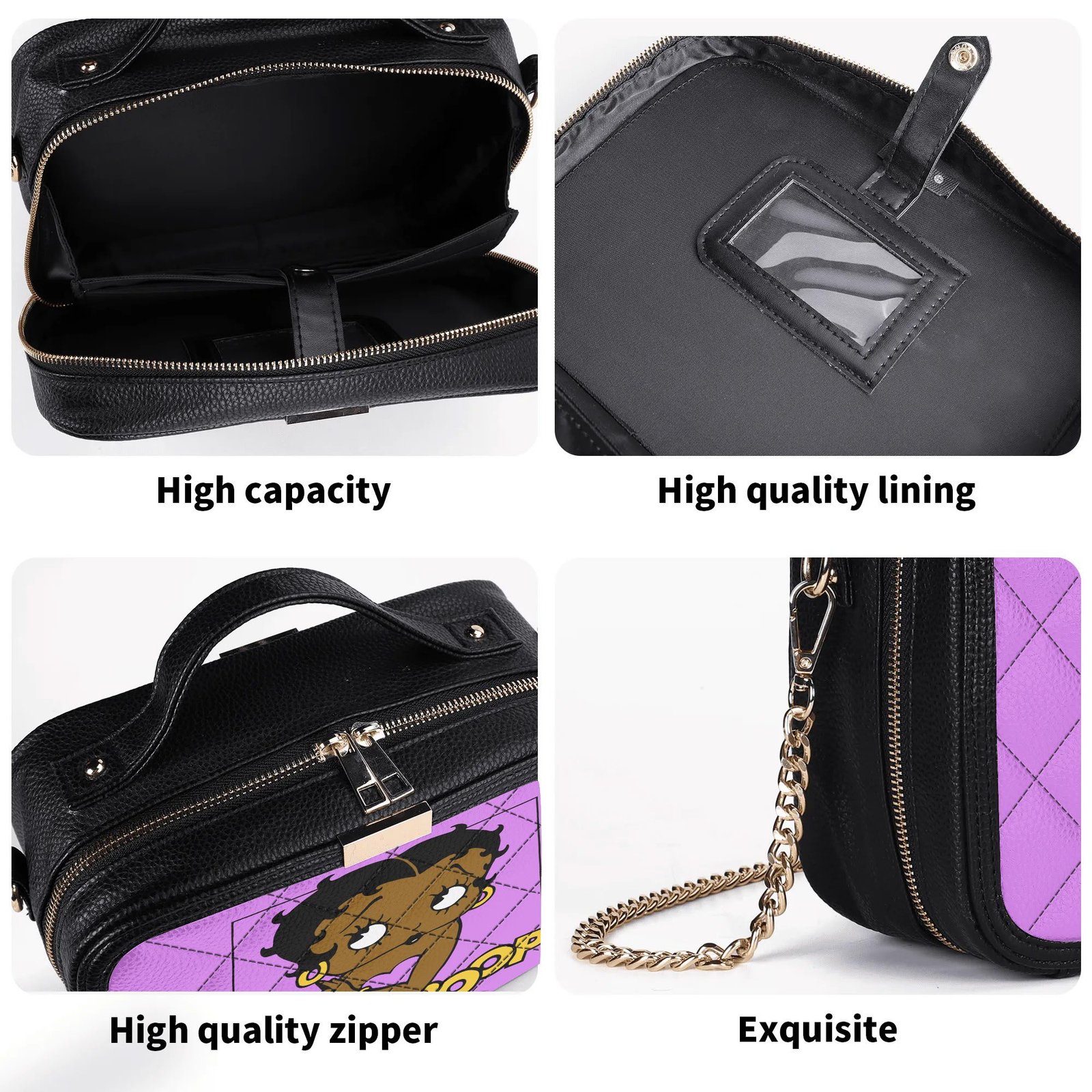 Purple Black Betty Boop Crossbody Bag - Image 4