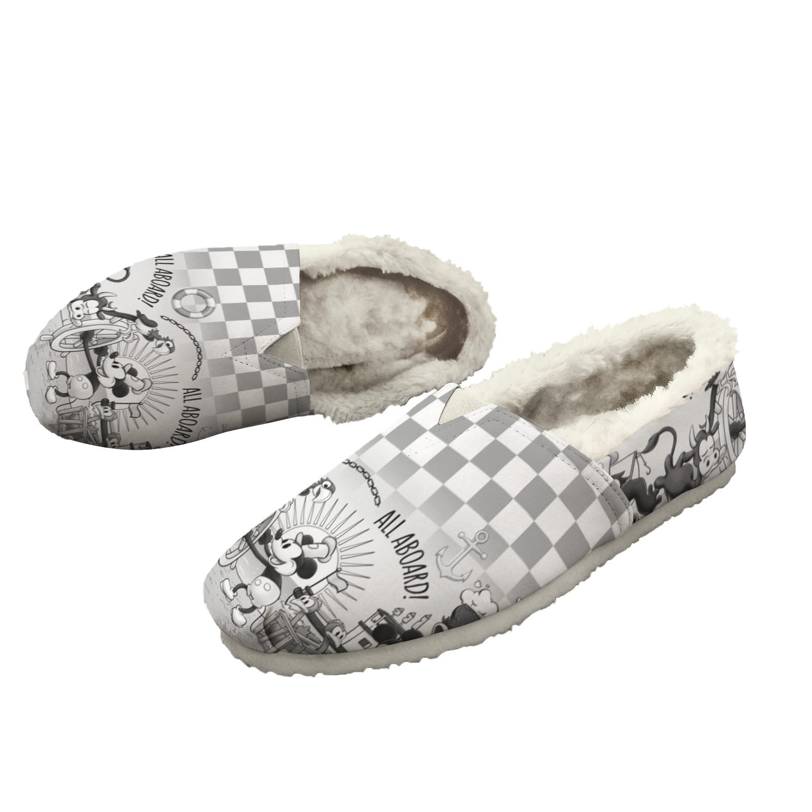 Fluffy Steamboat Willie Women’s Slip-On Shoes - Image 3