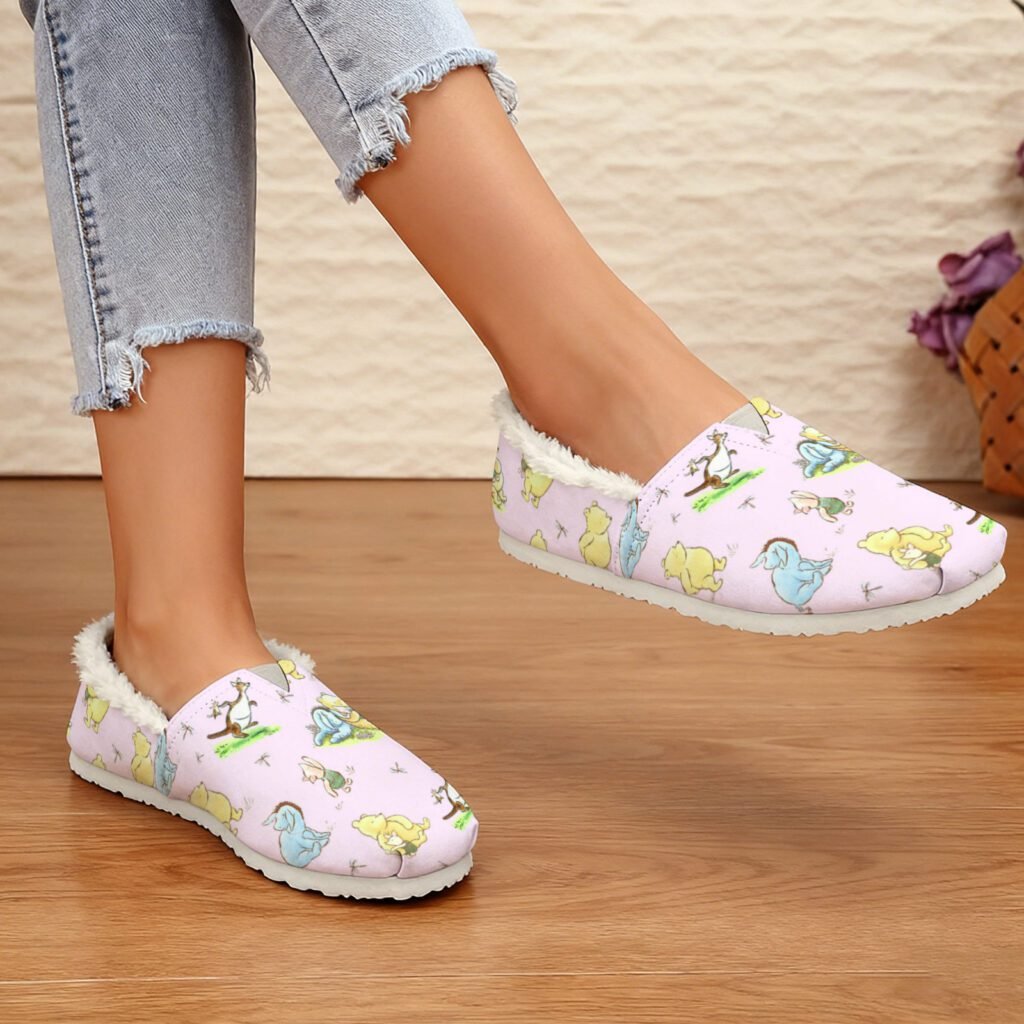 Pink Fluffy Winnie the Pooh Women’s Slip-On Shoes