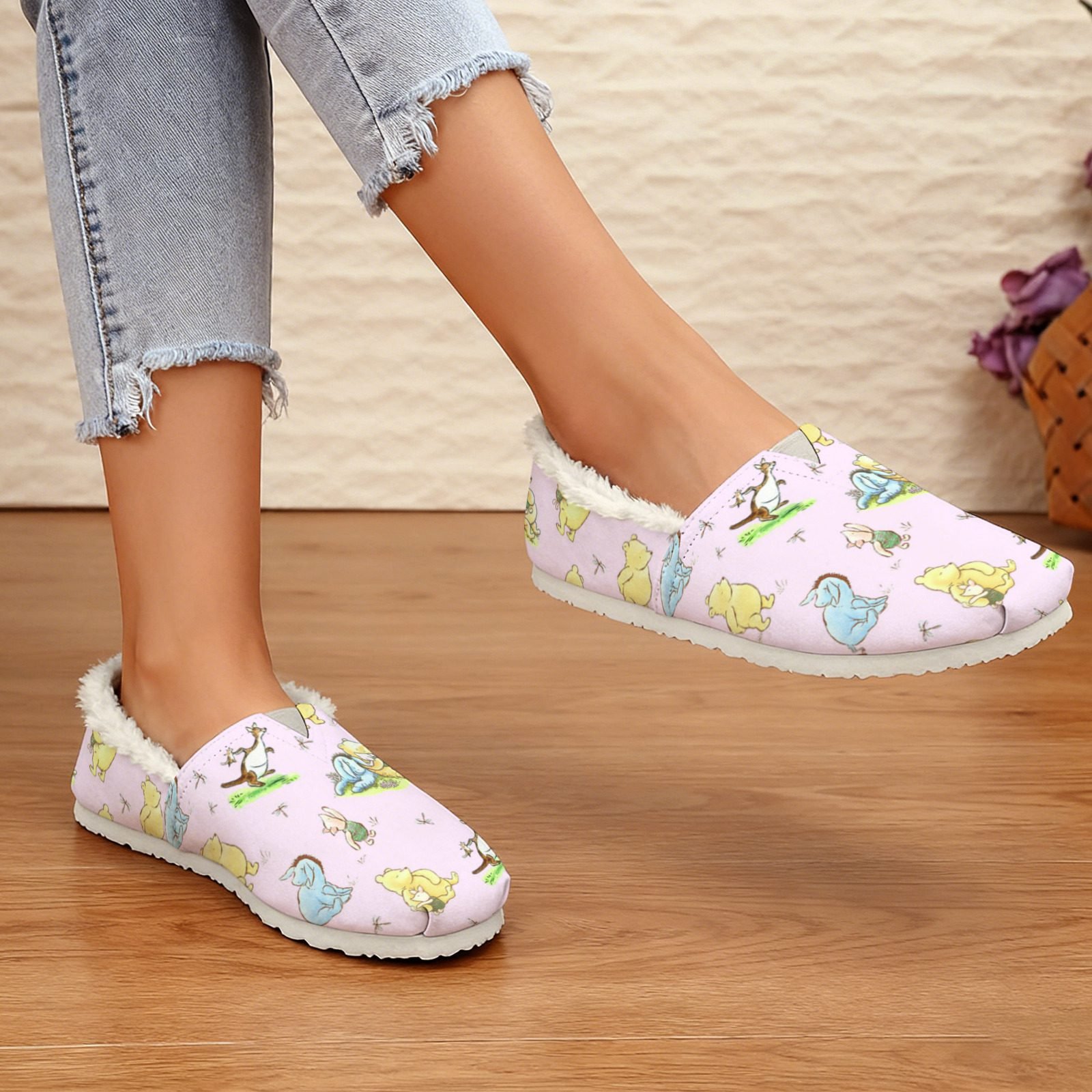 Pink Fluffy Winnie the Pooh Women’s Slip-On Shoes