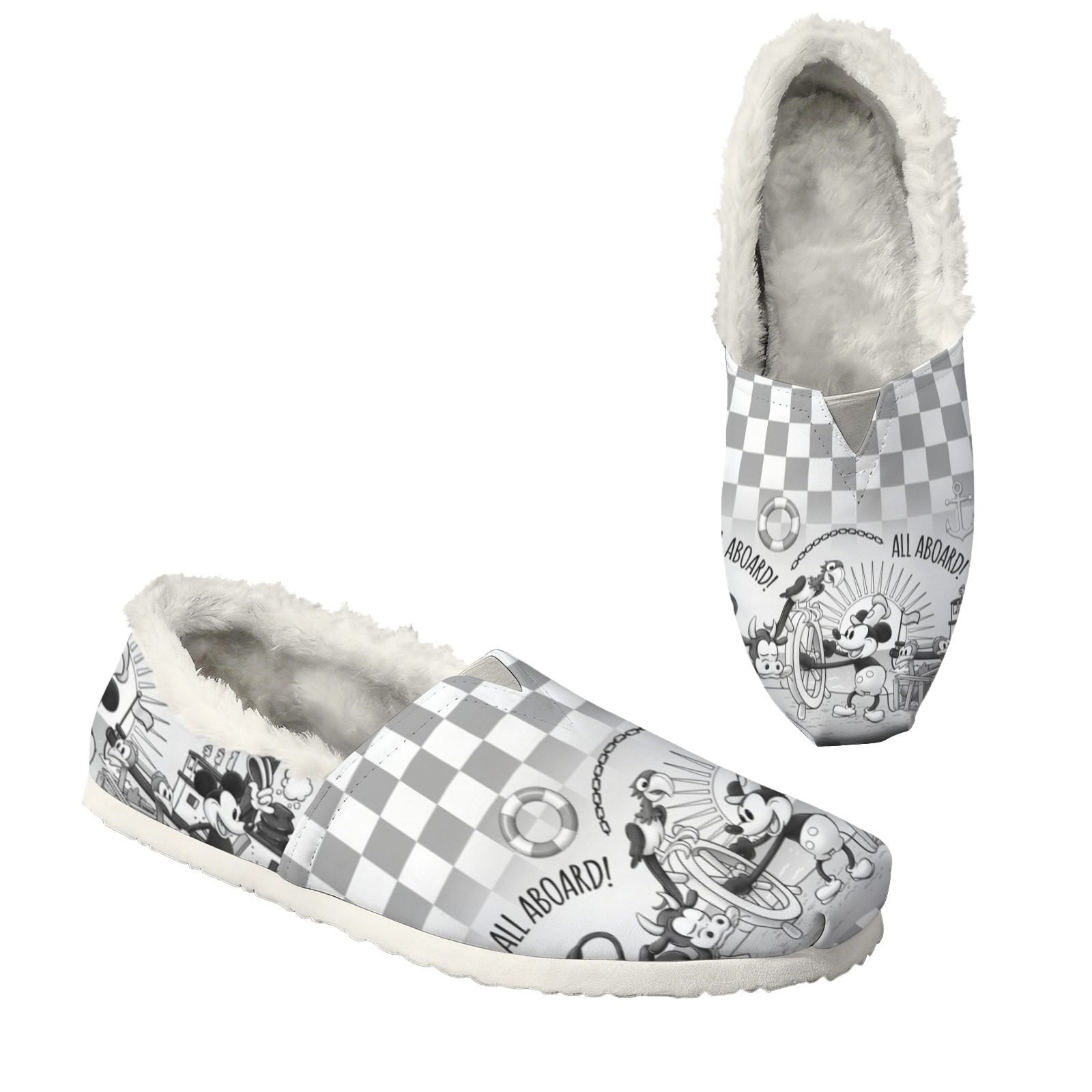 Fluffy Steamboat Willie Women’s Slip-On Shoes - Image 4