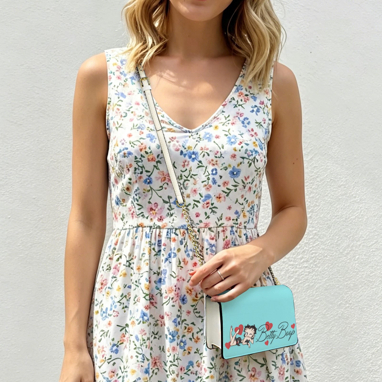 Turquoise Betty Boop Mini Bag with Crossbody Chain - Image 2